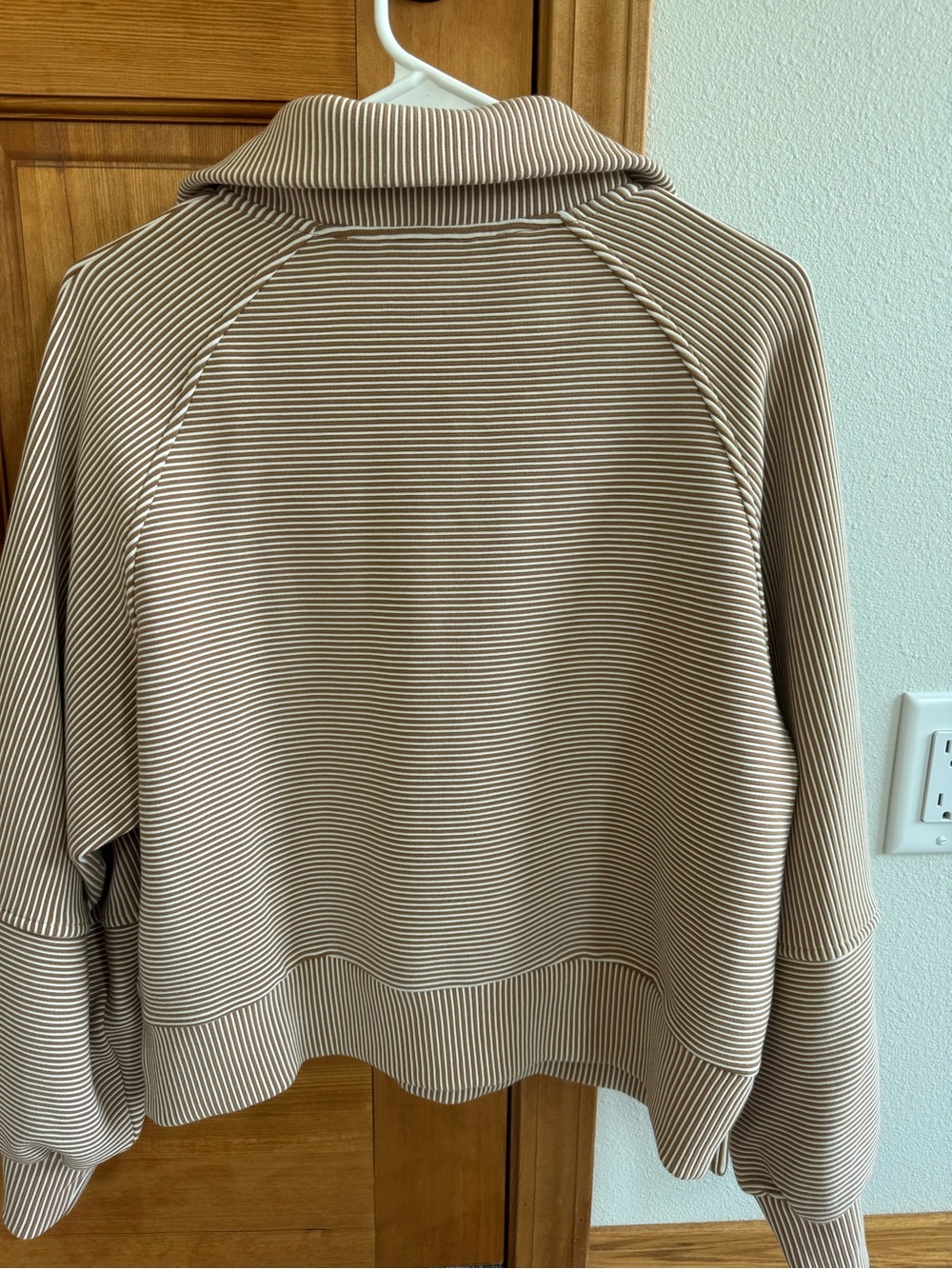 Varley Beige and White Striped Half-Zip Sweater - Picture 3 of 5
